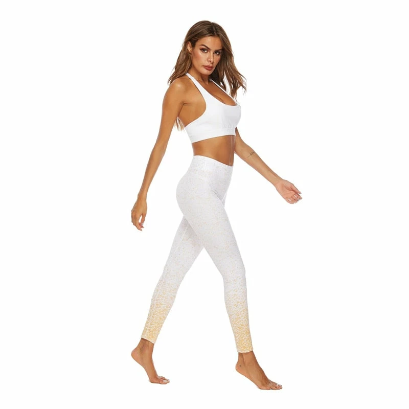 Luxe Festival Wear Luxe Activewear Gold Sparkle Leggings | White