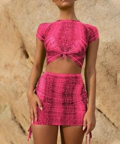 Luxe Festival Wear Luxe Neon Snake Print Mesh Two Piece Set | Purple