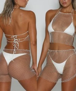 Luxe Festival Wear Festival Collection Luxe Festival Rhinestone Mesh Co-ord Two Piece Set | Black