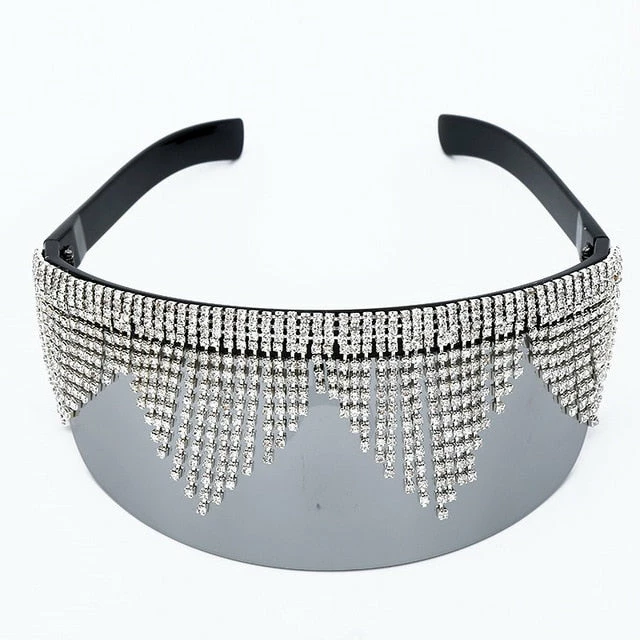 Luxe Festival Wear Festival Collection Luxe Rhinestone Tassel Oversized Face Shield