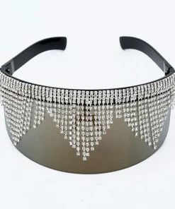 Luxe Festival Wear Festival Collection Luxe Rhinestone Tassel Oversized Face Shield