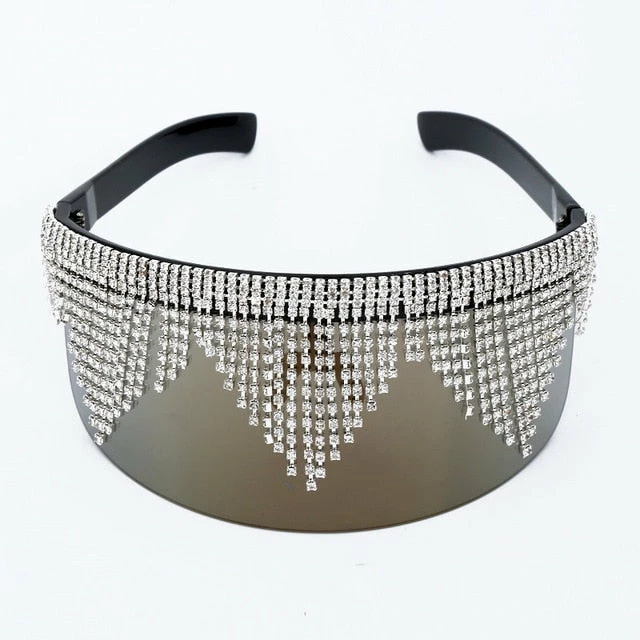 Luxe Festival Wear Festival Collection Luxe Rhinestone Tassel Oversized Face Shield