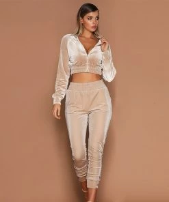 Luxe Festival Wear Co-ords Luxe "Paris" Velour Tracksuit | Beige - Pink - Black