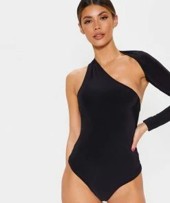 Luxe Festival Wear Luxe Wrap Sleeve Asymmetrical Bodysuit White Tops