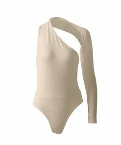 Luxe Festival Wear Luxe Wrap Sleeve Asymmetrical Bodysuit White Tops