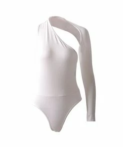 Luxe Festival Wear Luxe Wrap Sleeve Asymmetrical Bodysuit White Tops