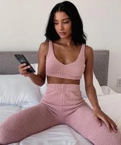 Luxe Festival Wear Luxe Loungewear Cosy Bouclé Two Piece PJ Set | Pink Co-ords