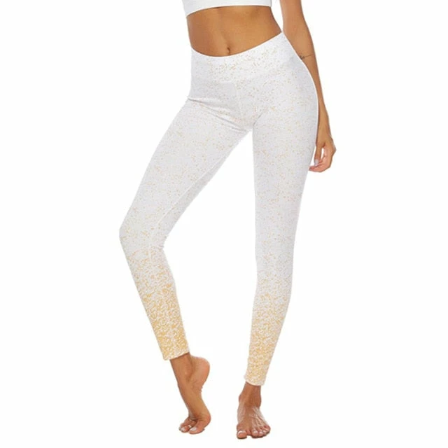Luxe Festival Wear Luxe Activewear Gold Sparkle Leggings | White