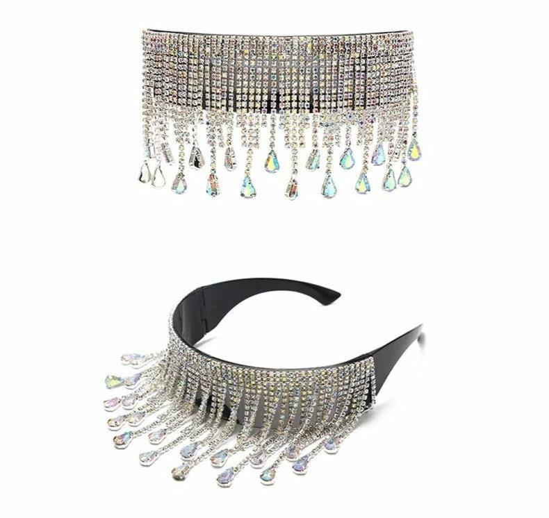 Luxe Festival Wear Festival Collection Luxe Rhinestone Drip Wraparound Shades