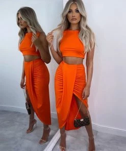 Luxe Festival Wear Luxe Co-ords "Sandra" Crop Top & Skirt Set | Grey