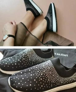 Luxe Festival Wear Luxe Activewear Rhinestone Mesh Trainers | Black