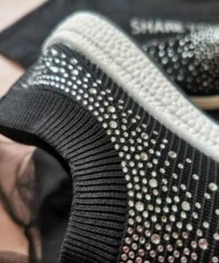 Luxe Festival Wear Luxe Activewear Rhinestone Mesh Trainers | Black