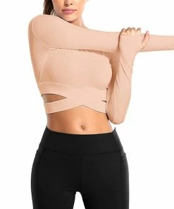 Luxe Festival Wear Activewear Luxe Long Sleeve Crossover Yoga Top | Pink