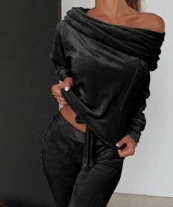 Luxe Festival Wear Luxe Loungewear Velour Off The Shoulder Tracksuit | Grey Co-ords