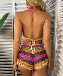 Luxe Festival Wear Luxe Gypsy Spirit Crochet Bikini & Shorts Co-ord | Pink Multi Festival Collection