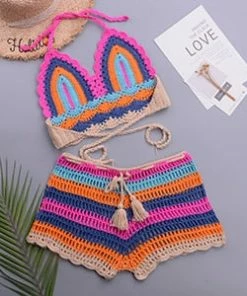 Luxe Festival Wear Luxe Gypsy Spirit Crochet Bikini & Shorts Co-ord | Pink Multi Festival Collection