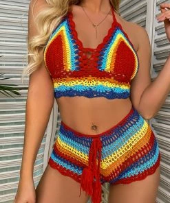 Luxe Festival Wear Luxe Gypsy Spirit Crochet Bikini & Shorts Co-ord | Rainbow Festival Collection