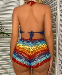 Luxe Festival Wear Luxe Gypsy Spirit Crochet Bikini & Shorts Co-ord | Rainbow Festival Collection