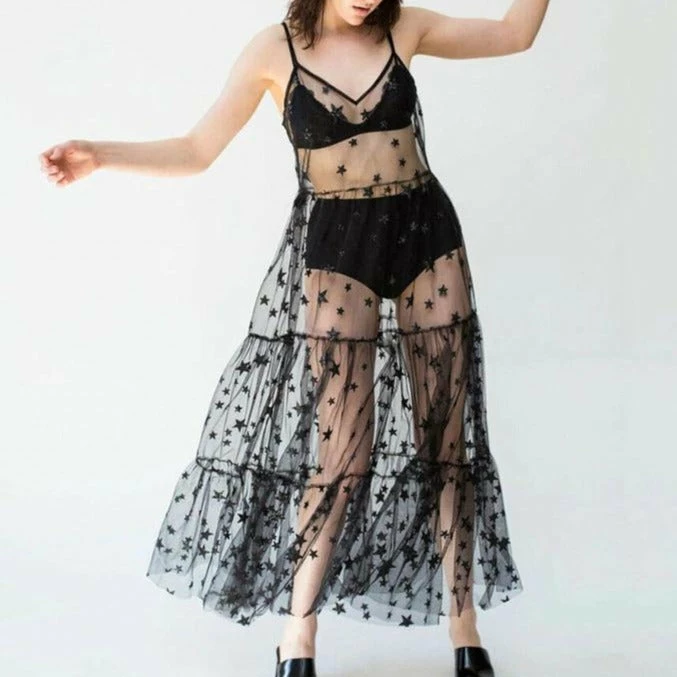 Luxe Festival Wear Luxe Festival Glitter Star Sheer Maxi Dress | Gold