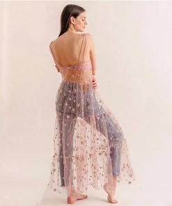 Luxe Festival Wear Luxe Festival Glitter Star Sheer Maxi Dress | Gold