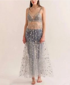 Luxe Festival Wear Luxe Festival Glitter Star Sheer Maxi Dress | Gold